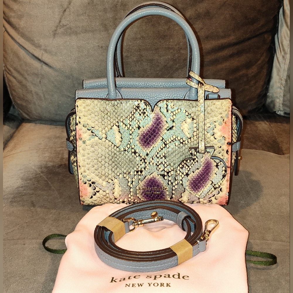 KATE SPADE NEW YORK SPENCER MULTICOLOR PYTHON SNAKE CROSSBODY TOTE WITH DUSTBAG - Picture 4 of 17